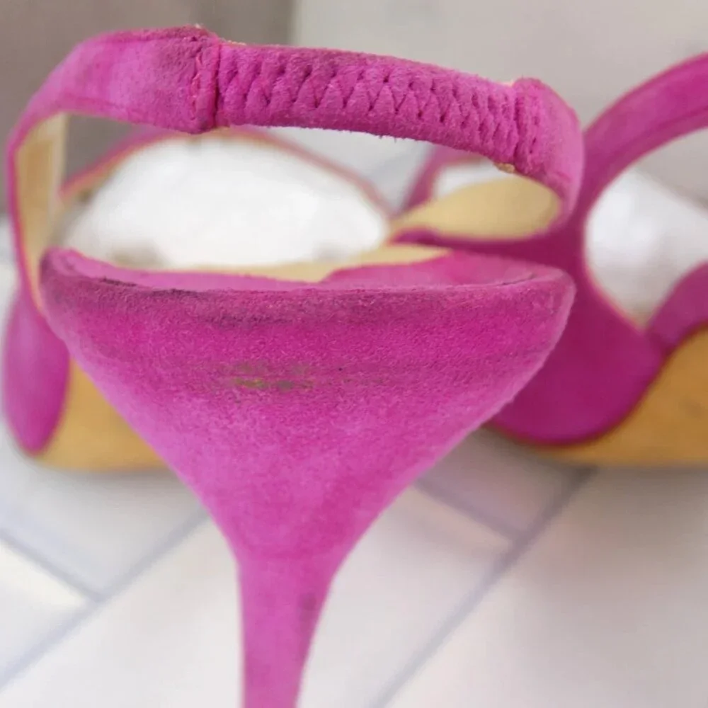 Manolo Blahnik Allura Pink Suede Slingback Pumps Pointed Toe Heels - Picture 6 of 14